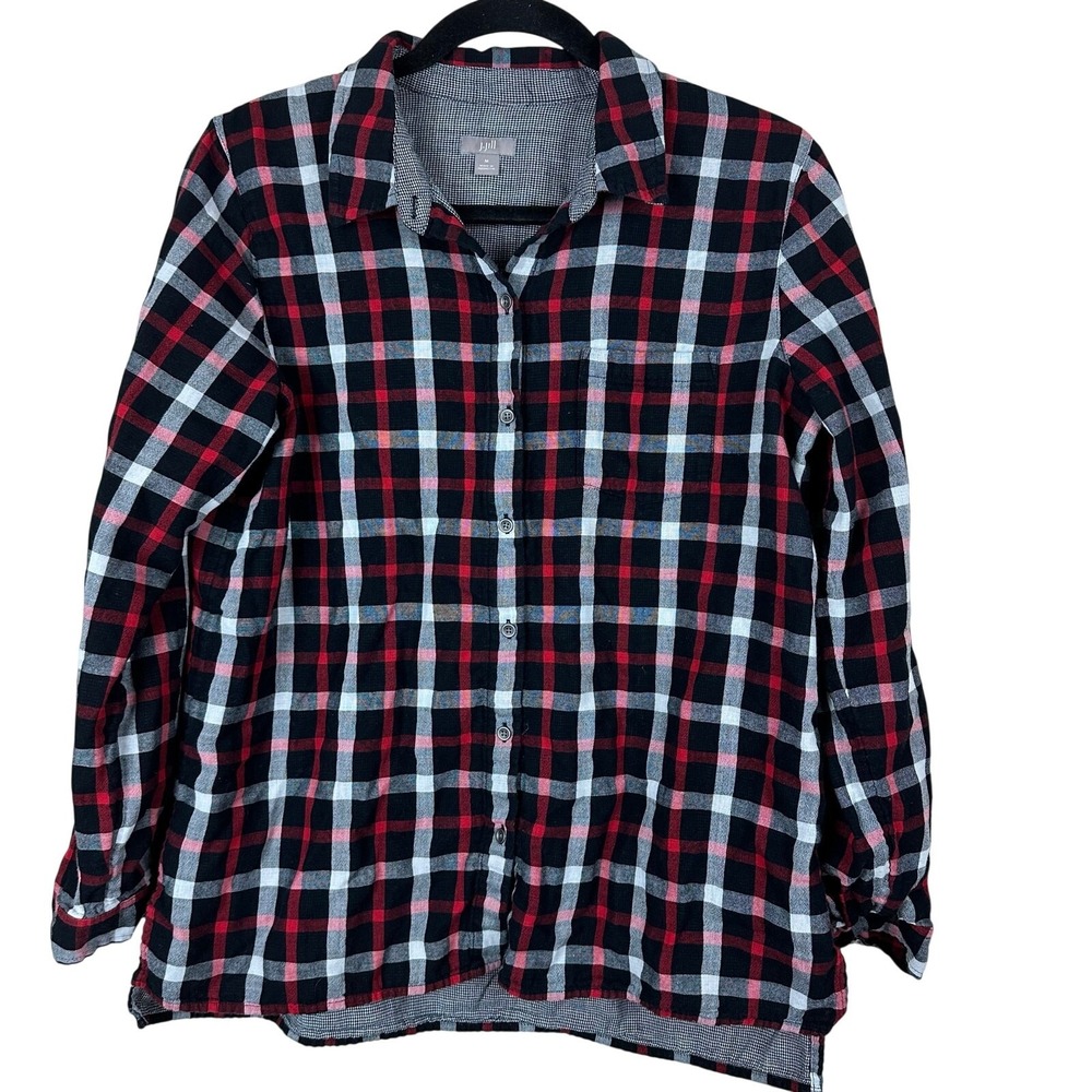 J.Jill Womens Plaid Flannel Shirt Jacket Size Medium Lined Cozy Farm Layer Fall